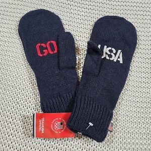 Team USA Apparel Olympic Go USA Cable Knit Mittens Adult One Size Navy NWT